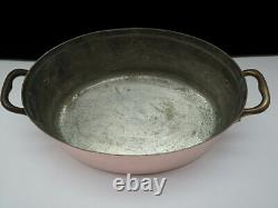 Faitout ovale en cuivre estampillé français de 3 qt, pot doublé d'étain avec couvercle