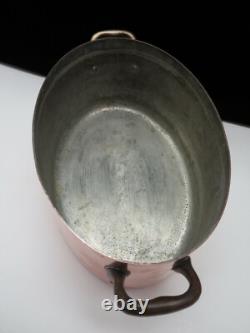Faitout ovale en cuivre estampillé français de 3 qt, pot doublé d'étain avec couvercle