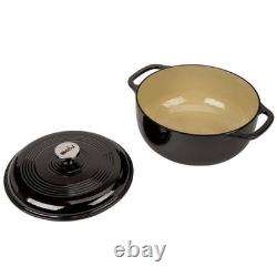 Faitout rond en fonte émaillée noire de 6 quarts avec couvercle