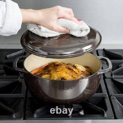 Faitout rond en fonte émaillée noire de 6 quarts avec couvercle