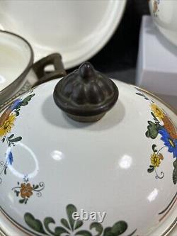 Fissler Ensemble de 7 pièces en émail des années 1960 avec poignées en laiton Nouveau Amsterdam