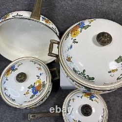 Fissler années 1960 Milieu du siècle 7 pièces en émail avec poignées en laiton New Amsterdam