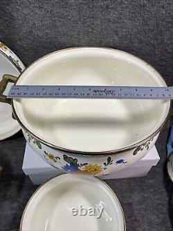 Fissler années 1960 Milieu du siècle 7 pièces en émail avec poignées en laiton New Amsterdam