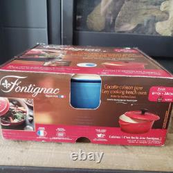 Fontignac Cocotte Cuisson Émail Bleu Fonte Four Français 6,5QT Rond JAMAIS UTILISÉ