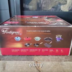 Fontignac Cocotte Cuisson Émail Bleu Fonte Four Français 6,5QT Rond JAMAIS UTILISÉ