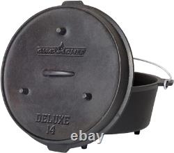 Four à Dutch Oven en Fonte 14 Deluxe avec Couvercle et Leve-Couvercle pour Intérieur et Extérieur