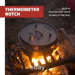 Four à Dutch Oven en Fonte 14 Deluxe avec Couvercle et Leve-Couvercle pour Intérieur et Extérieur