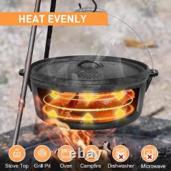 Four de camping en fonte, pot de cuisson de camping pré-assaisonné de 12 Qt avec couvercle et lève-couvercle