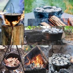 Four de camping en fonte, pot de cuisson de camping pré-assaisonné de 12 Qt avec couvercle et lève-couvercle