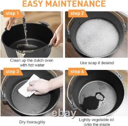 Four de camping en fonte, pot de cuisson de camping pré-assaisonné de 12 Qt avec couvercle et lève-couvercle