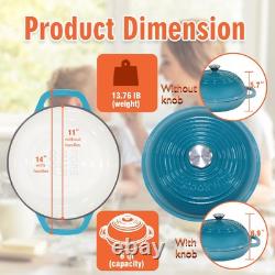 Four en fonte émaillée avec couvercle, kit de cuisson de pain de 11, 6 quarts émaillé