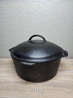 Four hollandais en fonte vintage Wagner (sans marque) #8 avec couvercle, pointes de goutte et crêtes