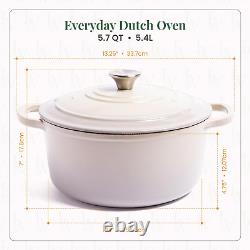 French translation: Cocotte en fonte émaillée avec couvercle, poignées surdimensionnées, couvercle en dôme, Dutch Oven