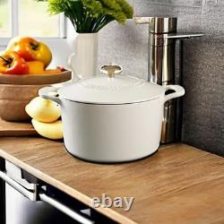 Gatwick 7 QT Cocotte en Fonte Émaillée, Lin Avec Bouton en Or