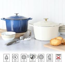 Gatwick 7 QT Cocotte en Fonte Émaillée, Lin Avec Bouton en Or