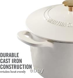 Gatwick 7 QT Cocotte en Fonte Émaillée, Lin Avec Bouton en Or