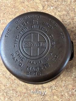 Griswold 2605 Fonte #6 Tite-Top Cocotte Enamel Intérieur Couvercle Fabriqué le 18 mars 1920