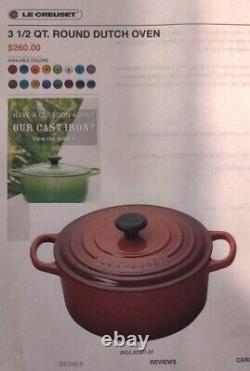 LE CREUSET FOUR EN FONTE ÉMAILLÉE ROUGE #22 3,5 LITRES NEUF