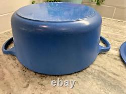 LE CREUSET FRANCE #24 4.5 QT MATT BLUE DUTCH OVEN Avec COUVERCLE EN FER ÉMAILLÉ QUI S'ÉCAILLE