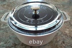 LN Staub La Coccotte Ronde #24 Blanche 4Qt Faitout Ronde en Fonte avec Couvercle en Verre