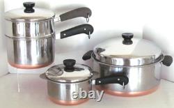 LOT DE FOUR À FOND ROND VINTAGE REVERE WARE PRÉ 68 DE 6 QT, 3 QT AVEC VAPEUR, 1 1/2 QT AVEC DB