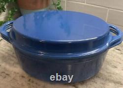 La Creuset Cocotte Ovale Doufeu#28 avec Couvercle Gril Marseille Bleu MINT R149