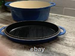 La Creuset Cocotte Ovale Doufeu#28 avec Couvercle Gril Marseille Bleu MINT R149