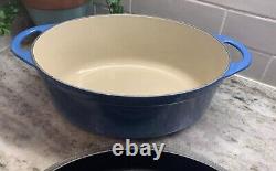La Creuset Cocotte Ovale Doufeu#28 avec Couvercle Gril Marseille Bleu MINT R149