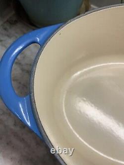 La Creuset Cocotte Ovale Doufeu#28 avec Couvercle Gril Marseille Bleu MINT R149