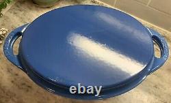 La Creuset Cocotte Ovale Doufeu#28 avec Couvercle Gril Marseille Bleu MINT R149