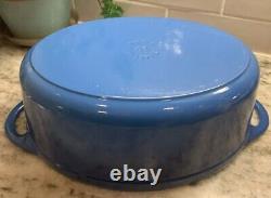 La Creuset Cocotte Ovale Doufeu#28 avec Couvercle Gril Marseille Bleu MINT R149