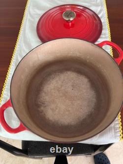 Le Creuset #28 Faitout Rouge 6,7 QT Émaillé Endommagé Utilisé, Avec Couvercle