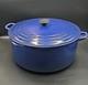 Le Creuset #34 Cocotte En Fonte Émaillée 13,25 Qt Ronde, Bleue à Double Poignée
