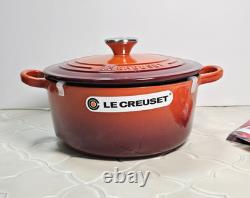Le Creuset Cayenne 22 cm 3,5 Qt CLASSIC Cocotte Ronde BOUTON EN ACIER Rare NIB