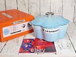 Le Creuset Cocotte Fleur Flower Purist Blue 20cm 2L Bouton Argent Faitout NIB