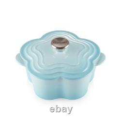 Le Creuset Cocotte Fleur Flower Purist Blue 20cm 2L Bouton Argent Faitout NIB