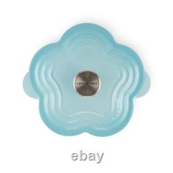 Le Creuset Cocotte Fleur Flower Purist Blue 20cm 2L Bouton Argent Faitout NIB