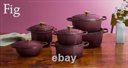 Le Creuset Cocotte Fleur Violet Fig avec bouton doré, émail noir mat, 2,1 qt