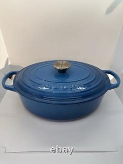 Le Creuset Faitout Ovale #27 Bleu en Fonte 4,25Qt Casserole Couvercle France Utilisé Propre