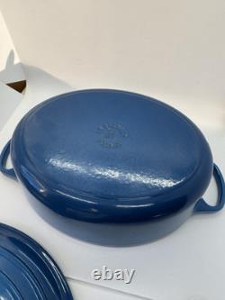 Le Creuset Faitout Ovale #27 Bleu en Fonte 4,25Qt Casserole Couvercle France Utilisé Propre
