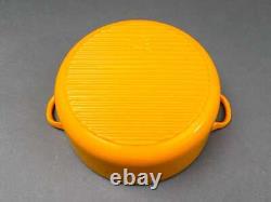 Le Creuset France #E Vintage Jaune Émail Rond Cocotte en Fonte Avec Couvercle