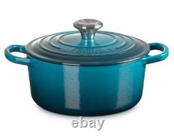 Le Creuset Signature Cocotte Ronde 18 cm Vert Sarcelle Profond Bouton Argenté Cocotte en Fonte JPN Neuve