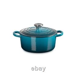 Le Creuset Signature Cocotte Ronde 18 cm Vert Sarcelle Profond Bouton Argenté Cocotte en Fonte JPN Neuve