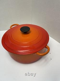 Le Creuset Vtg France F 5,5 L Orange Flamme Cocotte En Fonte Émaillée Avec Couvercle