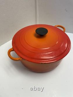 Le Creuset Vtg France F 5,5 L Orange Flamme Cocotte En Fonte Émaillée Avec Couvercle