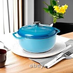 Lodge 6 Quart Cocotte en Fonte Émaillée avec Couvercle Bleu Maïs Double