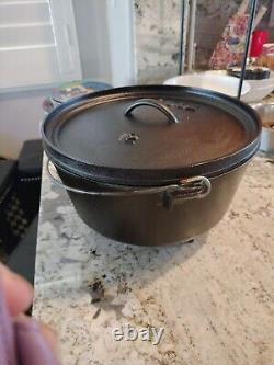 Lodge Fonte Dutch Oven 12 DO Timbre Fabriqué Aux États-Unis Vintage 3 Pieds Avec Poignée