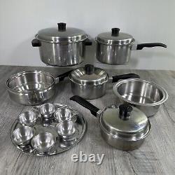 Lot de batterie de cuisine Lustre Craft vintage - 11 casseroles en acier inoxydable, cocotte hollandaise, pocheuse à œufs