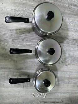 Lot de batterie de cuisine Lustre Craft vintage - 11 casseroles en acier inoxydable, cocotte hollandaise, pocheuse à œufs