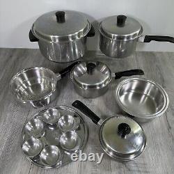 Lot de batterie de cuisine Lustre Craft vintage - 11 casseroles en acier inoxydable, cocotte hollandaise, pocheuse à œufs